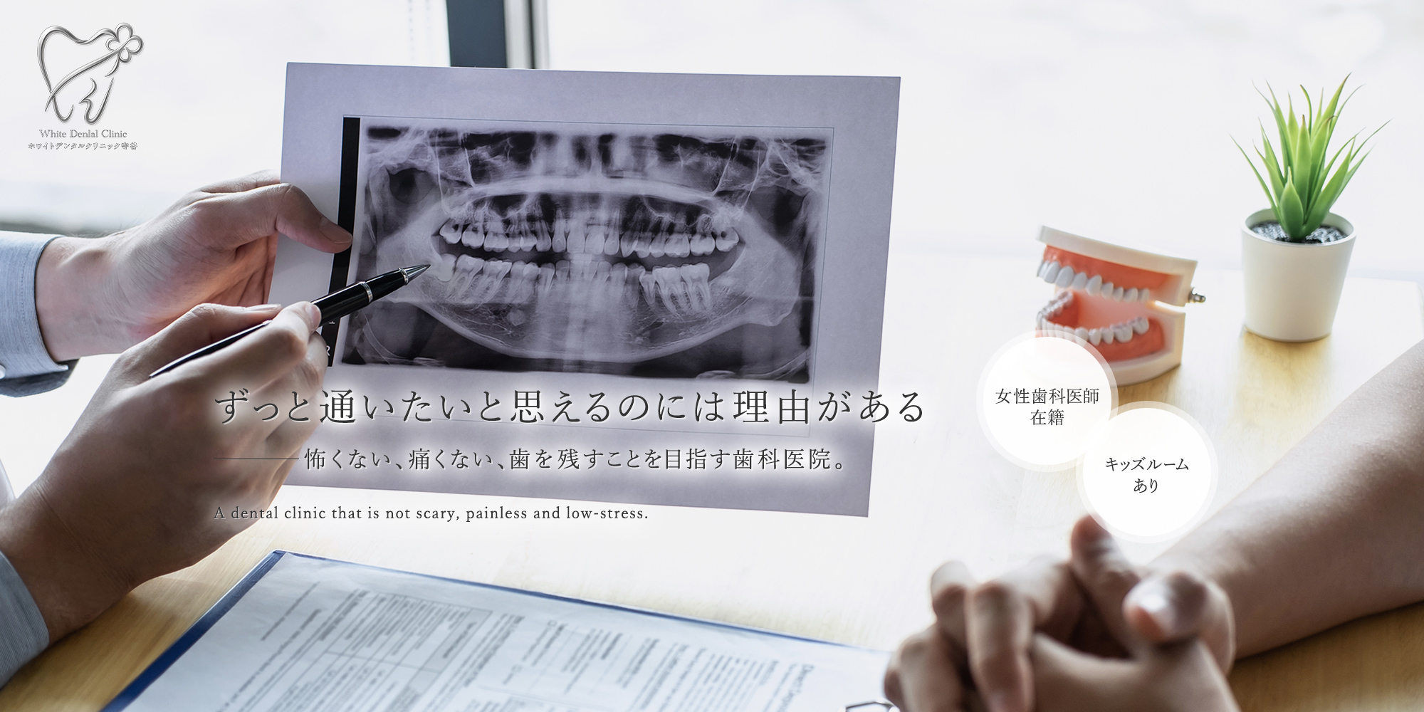 ずっと通いたいと思えるのには理由がある 怖くない、痛くない、歯を残すことを目指す歯科医院。女性歯科医師 在籍A キッズルーム あり dental clinic that is not scary, painless and low-stress.